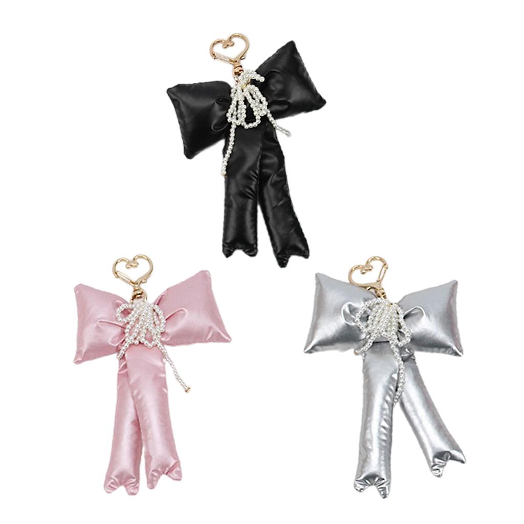 Pearls Bowknot Phone Charm Detachable Phone Lanyard Ornament Colorful Keychain Butterfly Bow Ornament for Bag Wallet