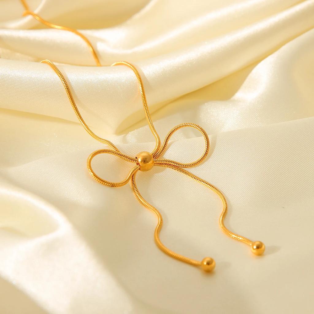 Stainless Steel Bow Necklace For Women Girls Minimalist Fashion Female Gold Color Jewelry Accessories Gift 2025