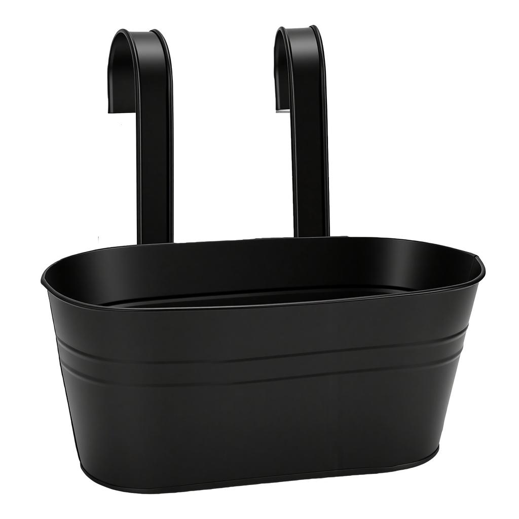 4PCS Black Metal Hanging Flower Pots Drainage Holes Long Slot Wrought Hanging Flower Pots For Garden Balcony
