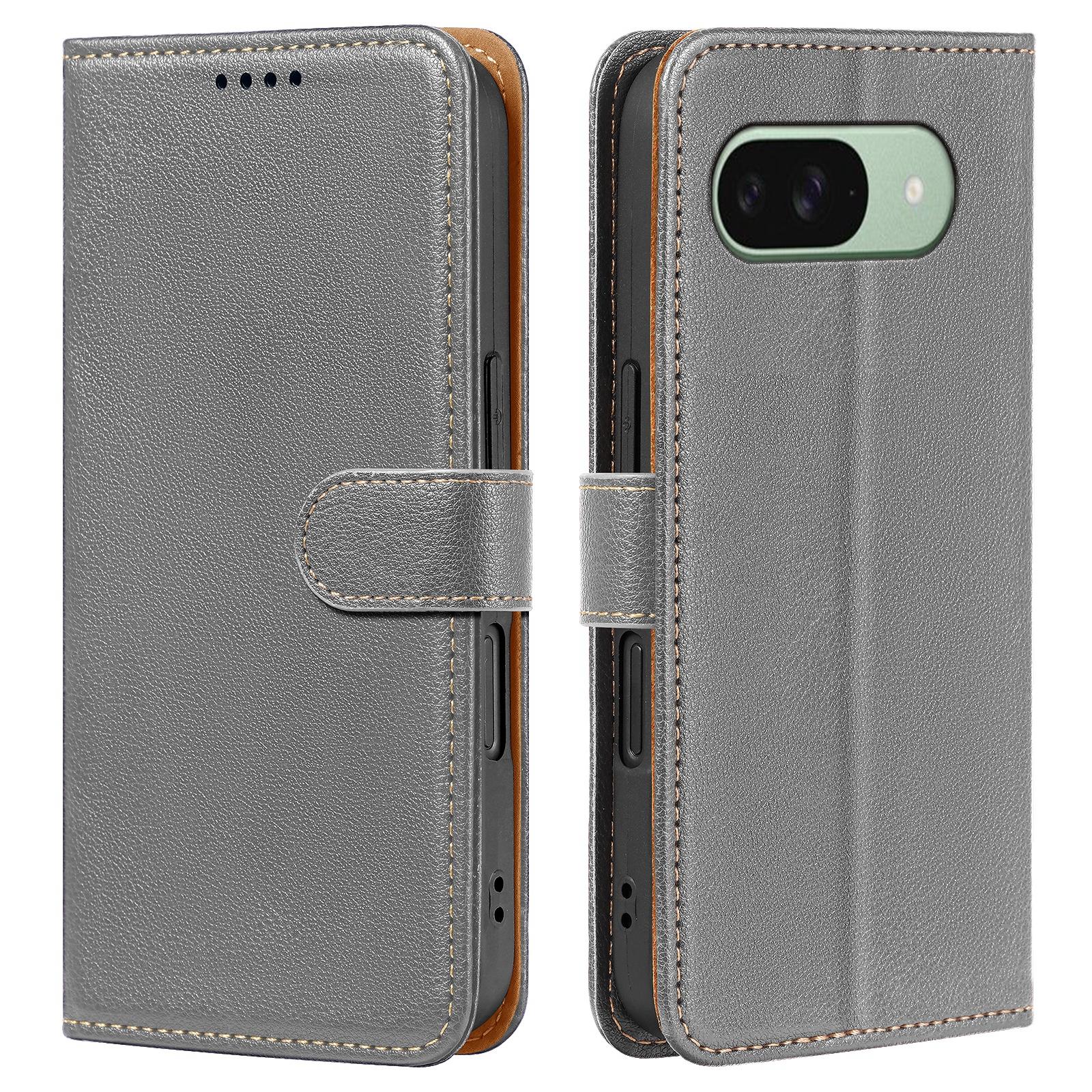 

For Google Pixel 9 Pro/Pixel 9 Case RFID Blocking Wallet Litchi Texture Leather Phone Cover Magnetic Clasp Grey