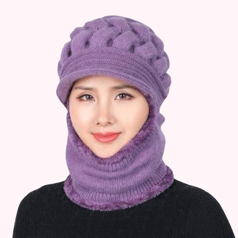 Wool Knitted Hat For Women Double Layers Protection Caps Coral Fleece Winter Hat Beanies Women's Hat Scarf Warm Breathable