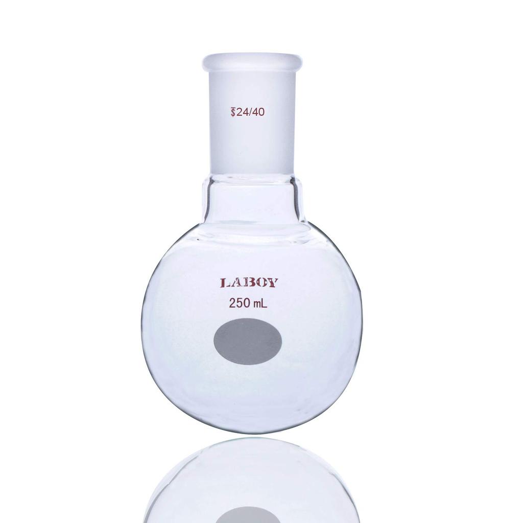 Laboy Glass 250mL Round Bottom Boiling Flask, Single Neck Heavy Wall Borosilicate with 24/40 Joint – Heating, Reaction & Receiving Flask for