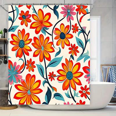 Vibrant Floral Fiesta: Colorful Artistic Shower Curtain for a Lively and Creative Bathroom Décor