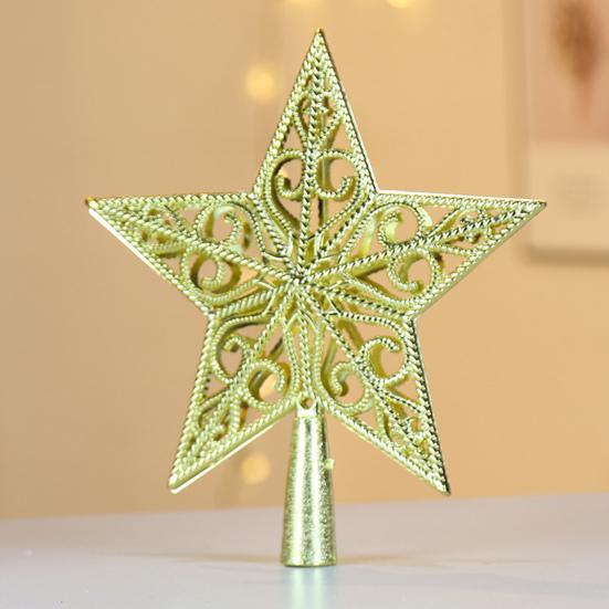 Xmas Tree Topper Plastic Hollowed-Out Sparkling Star Festival Party DIY Decoration Accessories Top Pentagram Christmas Decoration Holiday Supplies