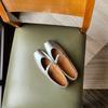 Spot Cowhide Version~ Silver Leather Square Head Pig Nose Light Mouth Single Shoes Women's Flat Soft Sole Ballet Mary Jane Shoes