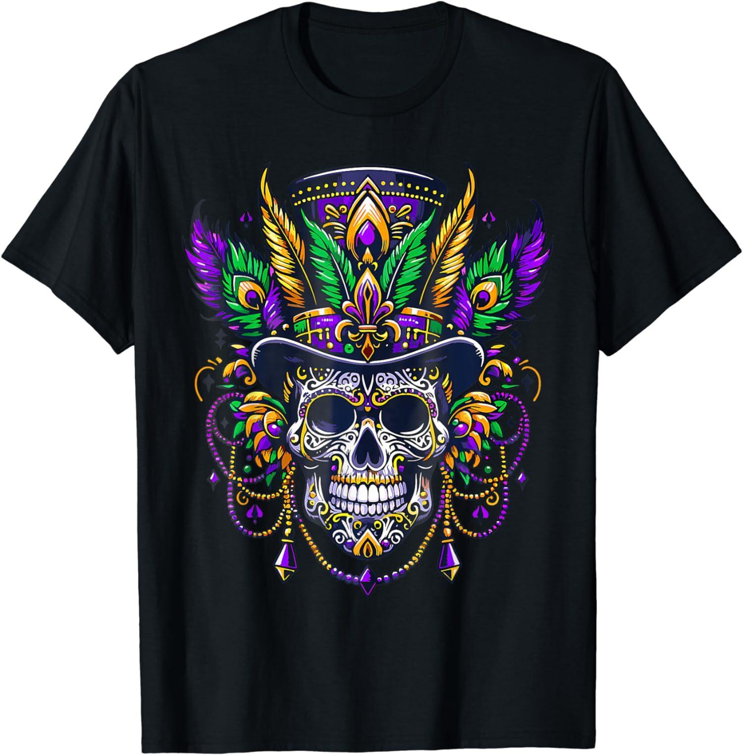 Mardi Gras Skull Top Hat New Orleans Witch Voodoo Unisex T-Shirt S
