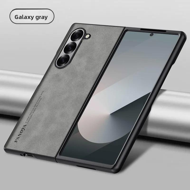 

Luxury Sheepskin Leather TPU Camera Protect Sheepskin Fold Soft Phone Case for Samsung Galaxy Z Fold 7 6 5 4 3 Skin Feel Cover Galaxy Z Fold4 сірий колір