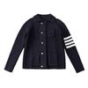 Four-Stripe Unisex Thick Knit Cardigan - Lapel Long Sleeve for Autumn/Winter