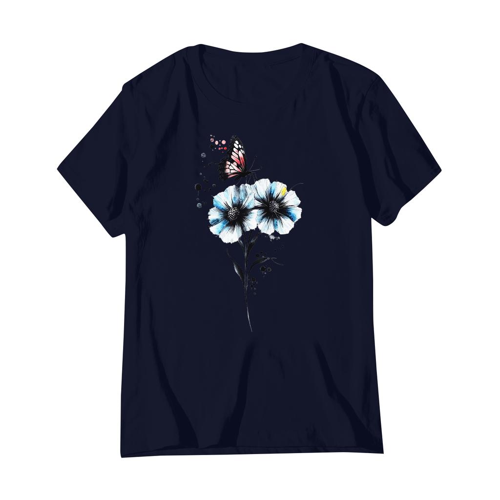 Damska Moda Drukowana Casualowa Plisowana Koszulka Top z Krótkim Rękawem i Okrągłym Dekoltem