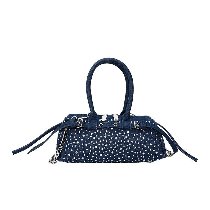 Ins Internet Celebrity Same Denim Bag 2025 New Korean Version Fashion Rivet Personalized Portable Messenger Pillow Bag