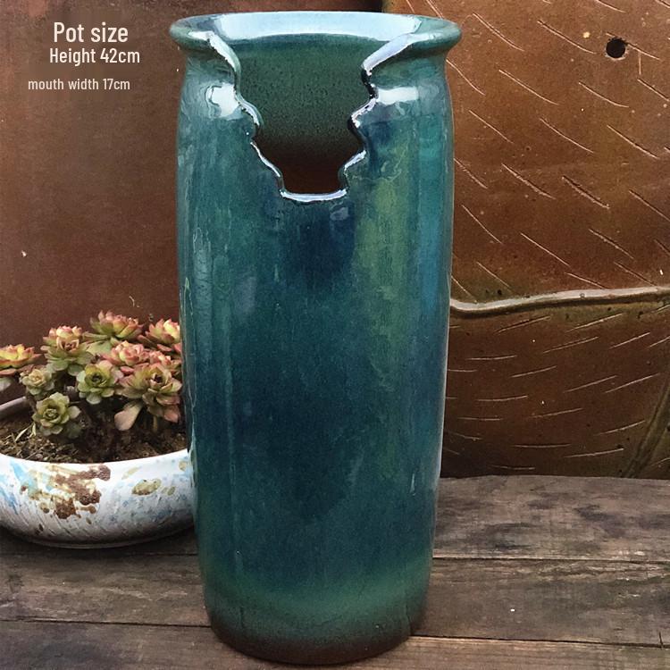 Handmade Retro Ceramic Pot - Purple Clay Succulent Planter with Jade Pendant