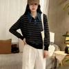 Loose POLO collar denim sleeves splicing fake two-piece sweater women's autumn and winter new knitted sweater fashion top trendy