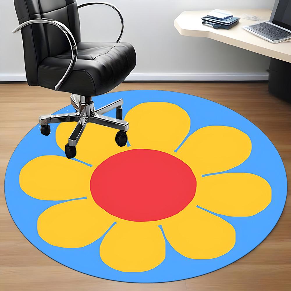 1pc Flower Bloom Office Round Area Rug, Mat Suitable For Office, Under Office Chairs Bedroom Living Room Home Decor, Room Deco