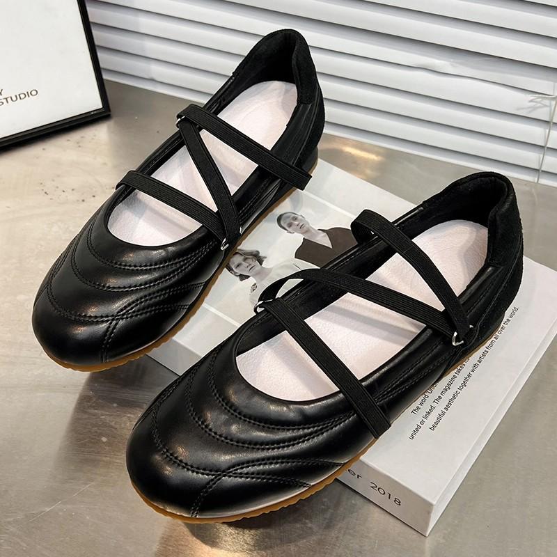 Sheepskin Version~ Leather Pearl Rhombus Flat Bottom Shallow Mouth Ballet Single Shoes Women's French Retro Mary Jane Shoes Small Leather Shoes