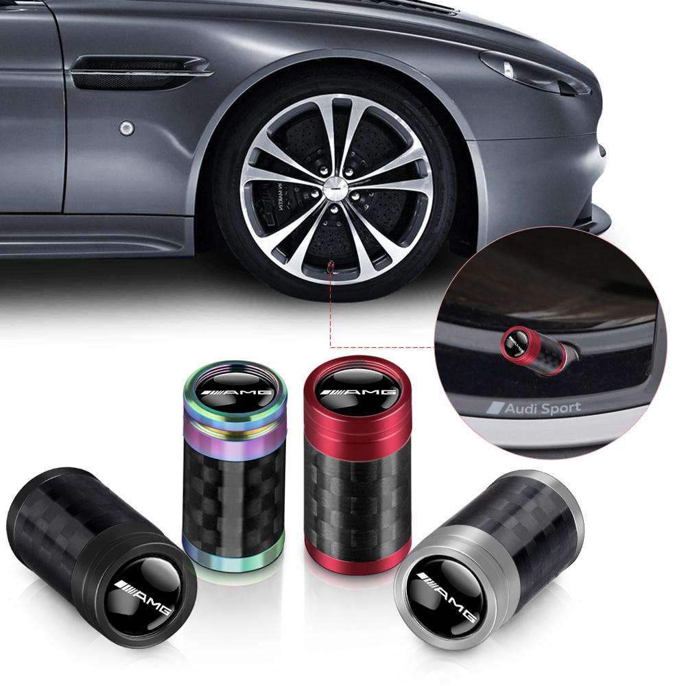 4PCS Carbon Fiber Car Badge Tire Valve Core Cap Car Wheel Valve Trim Covers For Mercedes Benz W204 W124 W212 W220 W205 CLA AMG UC1