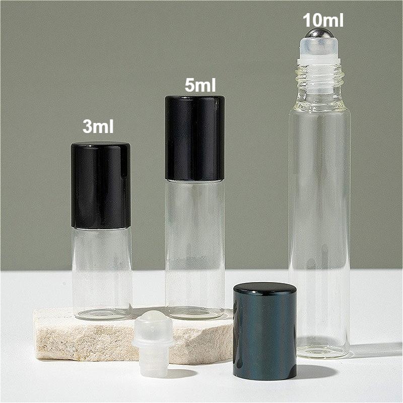 3ml 5ml 10ml Glass Roll On Bottle, Refillable Portable Perfume Essential Oil Sample Containers