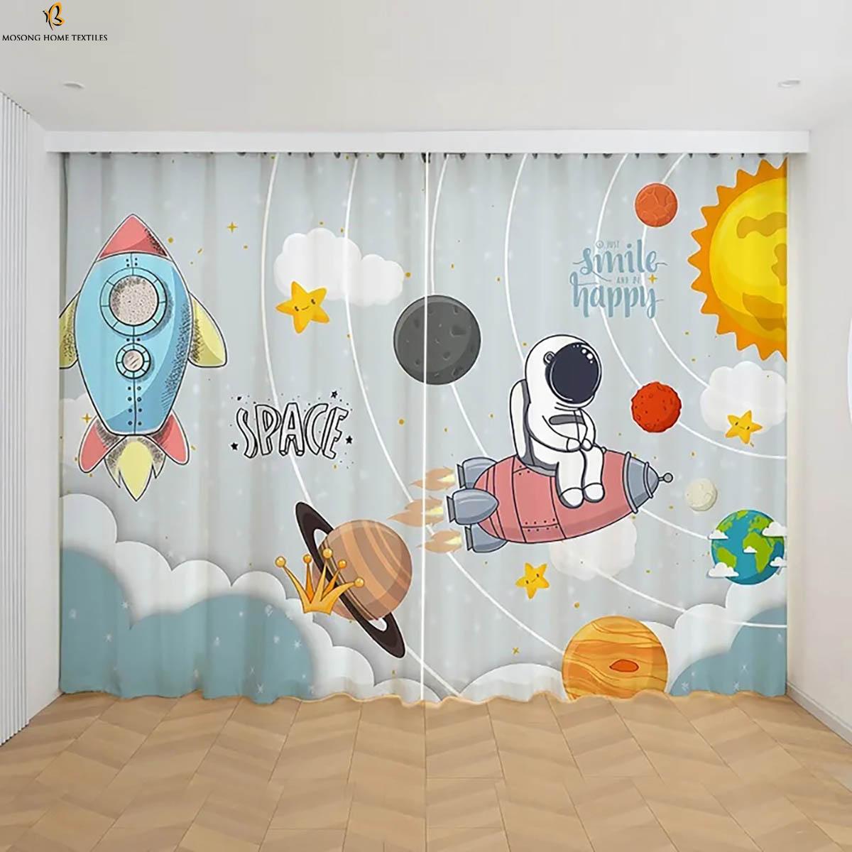 

Cartoon Astronaut Printed Curtains Kids Use Children s Room Area Window Decoration Curtains Suitable For Bedroom Living Space Balcony W50xH130(CM)x2PCS&Grommet Top