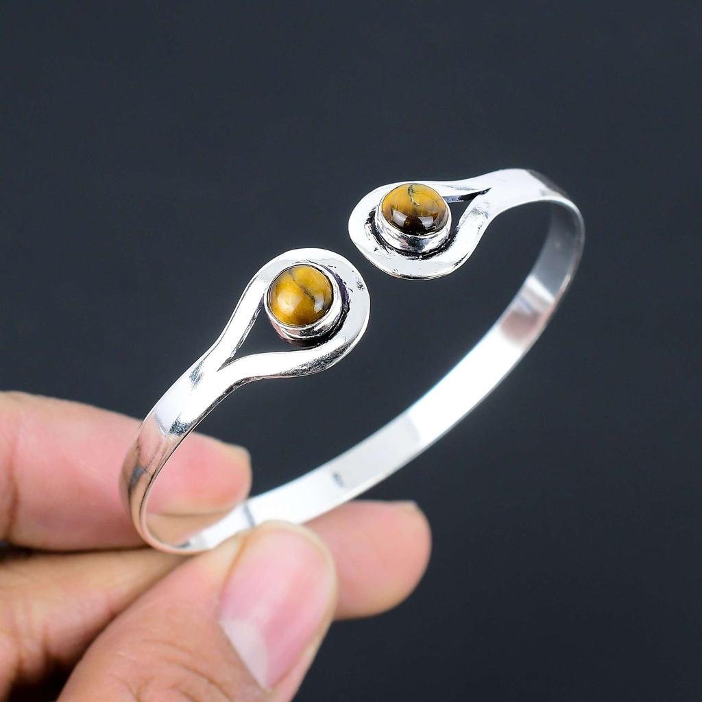 Tiger Eye Gemstone Bangles 925 Sterling Silver Bangle Jewelry Gift For Unisex LG-145