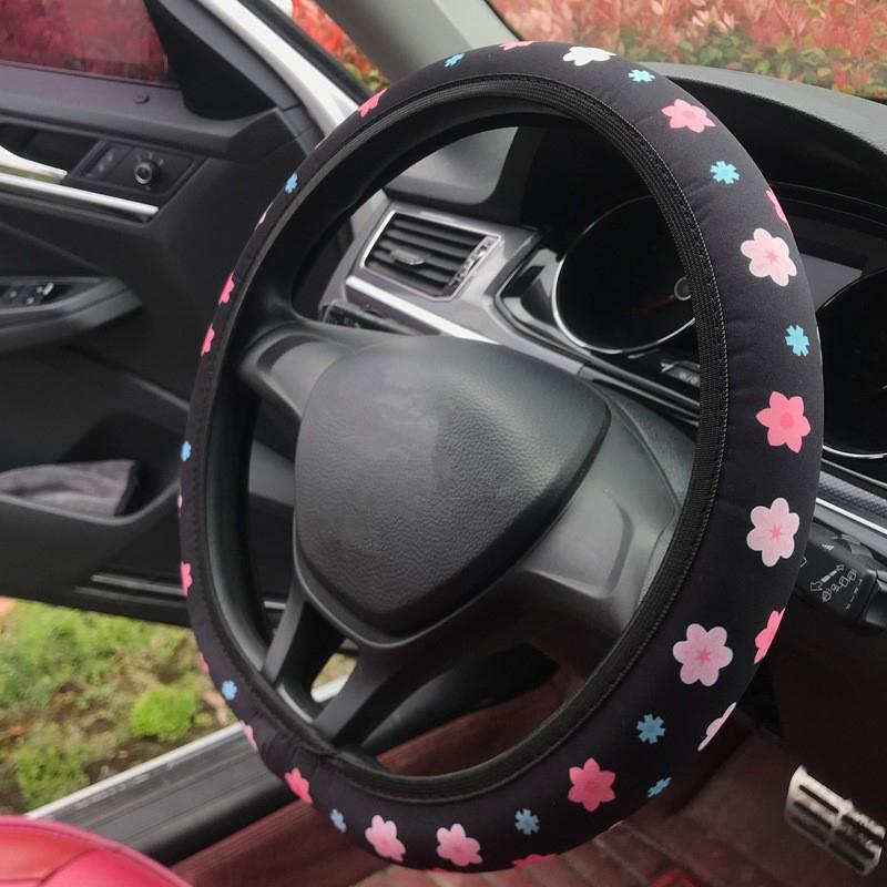 Car Steering Wheel Cover Flowers Print Anti-Slip Universal Auto Steering Wheel Protector Interior Accessories Wheel Cover
