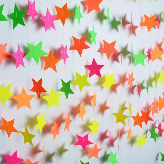 UV Neon Party Decoration Fluorescent Star Heart Circle Dot Garland Glow in The Dark Hanging Streamers Banner for Baby Bridal Shower Birthday Backdrop