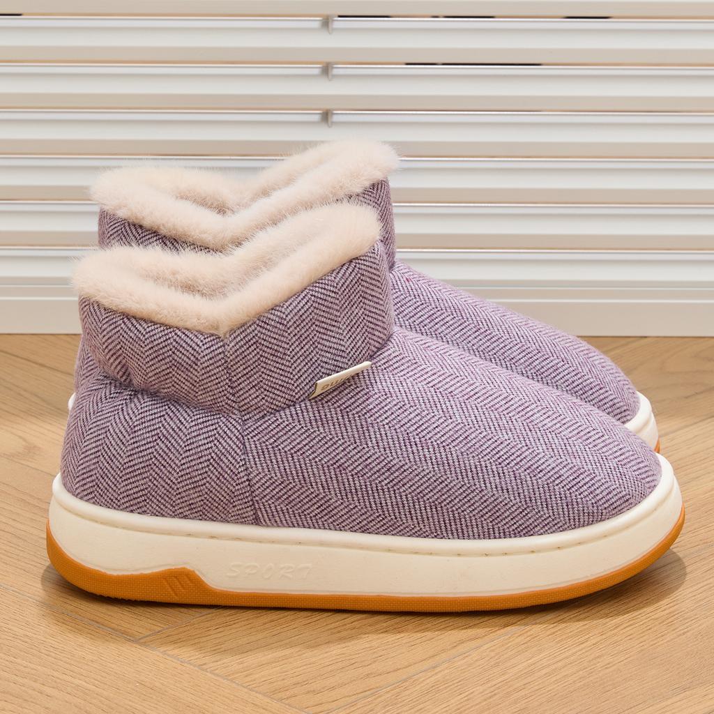 Winter Women Cotton Slippers Plush Warm Thick Bottom Slides Breathable Soft Non-slip Slippers Indoor Outdoor Men Casual Slippers