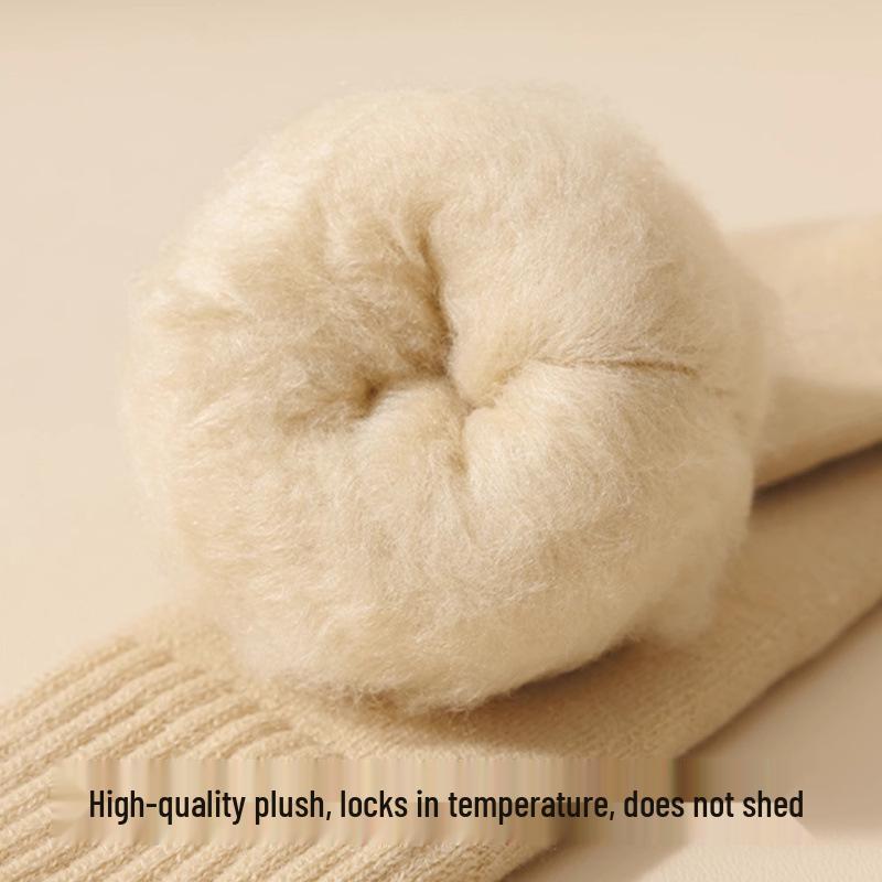 Women's Cashmere Knee-High Wool Socks with Velvet Lining - Thick, Warm, Cold-Resistant Autumn/Winter Style for Postpartum Comfort