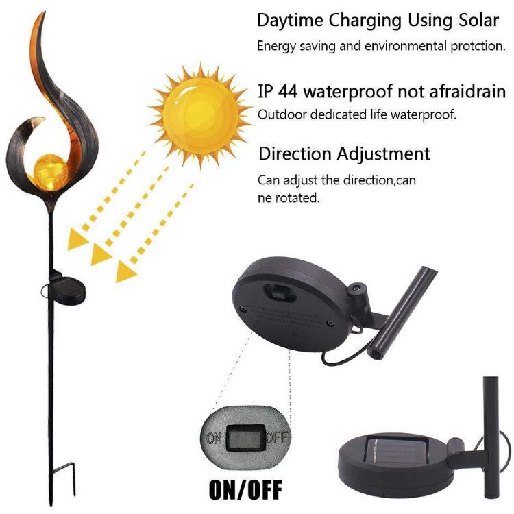 LED Solar Charging Lawn Light with Flame Effect for Garden Patio Deck Decor