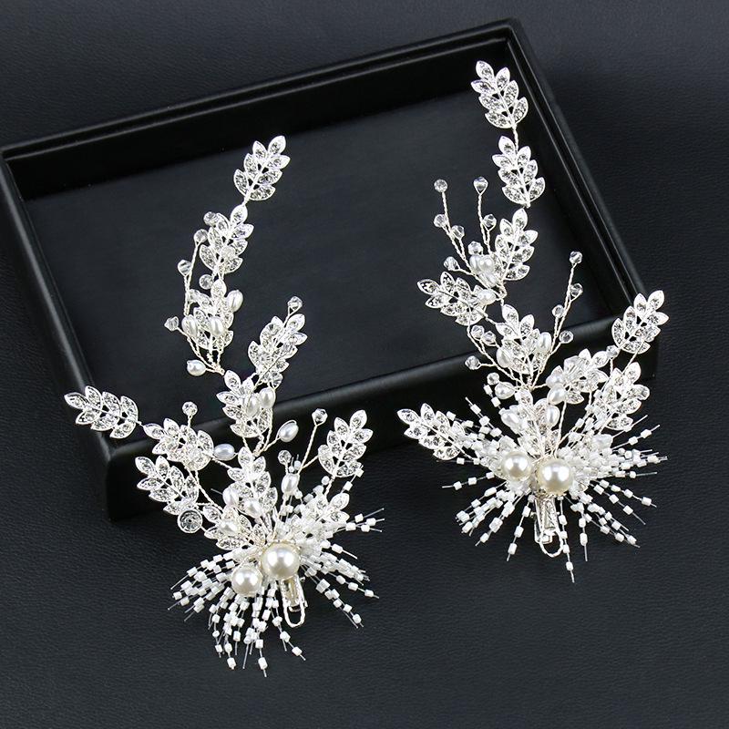 Korean Style Simple Bridal Headdress: Super Fairy Leaf Bun & Side Hair Clip
