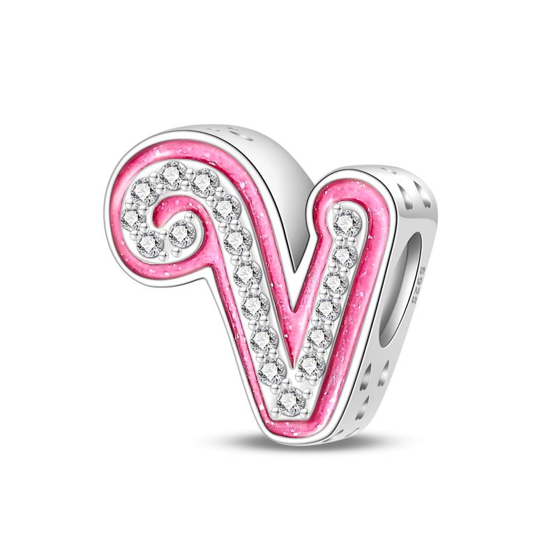 A-Z 26 Alphabet Charms Copper English Letters Charm Pave Pink Cz Fit Pan Original Bracelets Diy Jewelry For Women