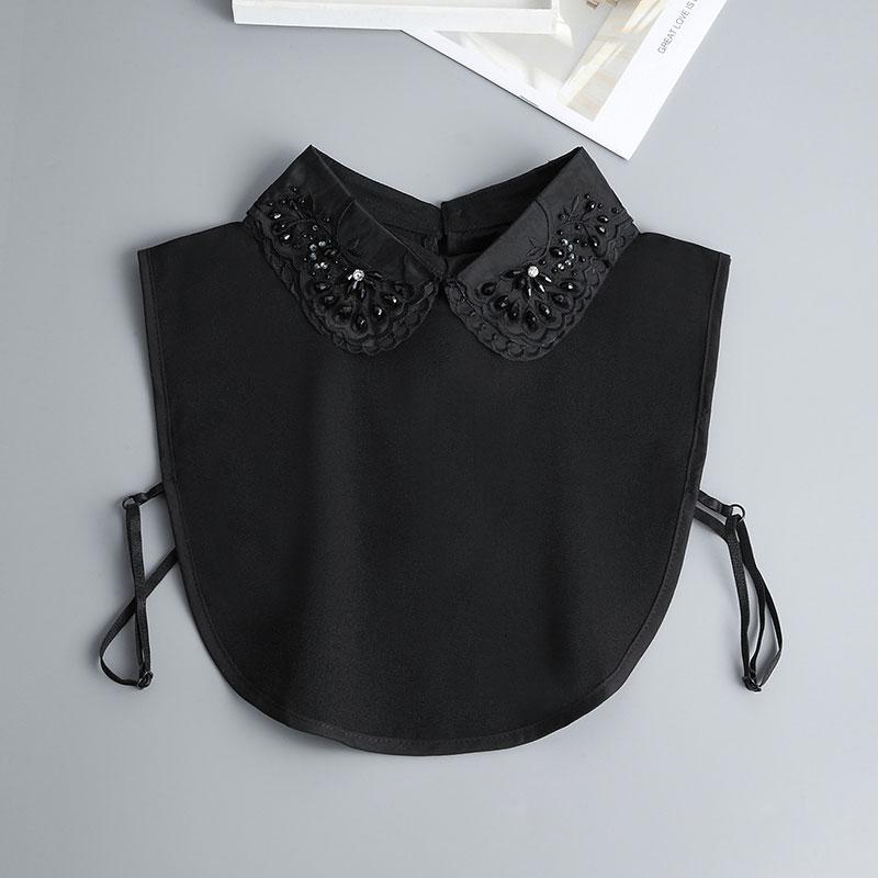 Front Tie White Fake Collar Stand Beads Detachable Collar Fake Women Vintage Crystal Lace Ladies False Blouse Collar Half Shirt