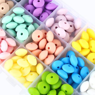 100 Stück Linsenperlen aus Silikon, BPA-frei, Lebensmittelqualität, Nagetier, DIY-Charms für Neugeborene, Stillzubehör, Zahnungskette, 12 mm, Abakus-Perle
