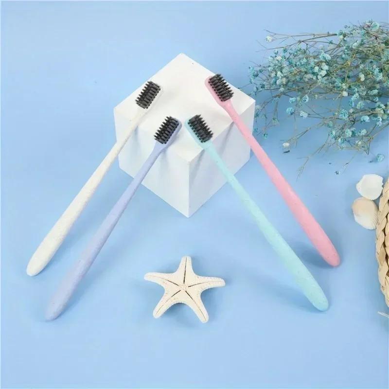 1Pc Bamboo Charcoal Toothbrush Disposable Wide Head Soft Bristle Straw Toothbrush Travel Cylinder Installation