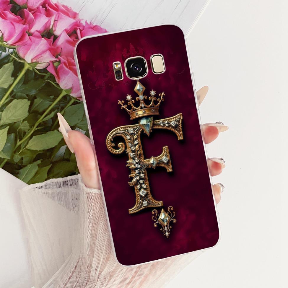 For Samsung S8 Clear Case SM-G950FD Luxury Crown A-Z Letters 2D Flat Pattern Funda For Samsung Galaxy S8 G950F Soft Phone Casing