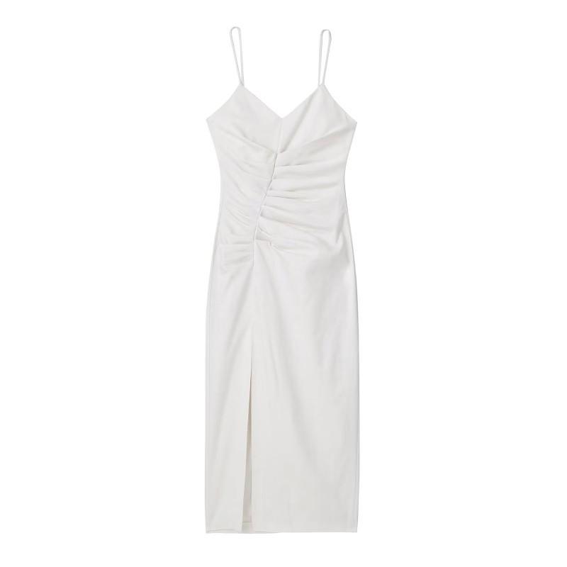 

European American Women s Clothing Summer Sexy Pleated Decoration Midi Suspender Jumpsuit Long Dress S белый