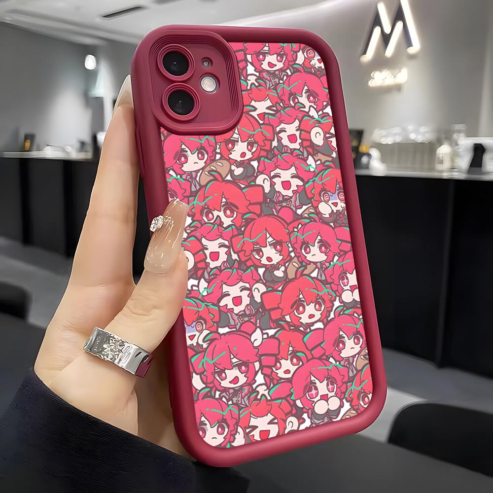 K-Kasane Teto Telefoonhoesje Voor IPhone Air 17 Pro Max 16 E 15 14 Pro Max 13 12 11 Mini Plus Zacht Siliconen Wijnrood Hoesje