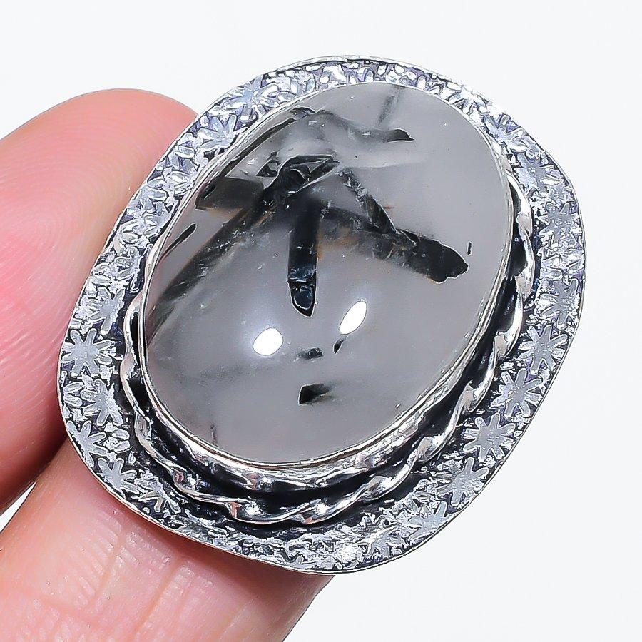 

Натуральный камень черный рутил серебро 925 пробы ювелирное кольцо размер 9 M7i00