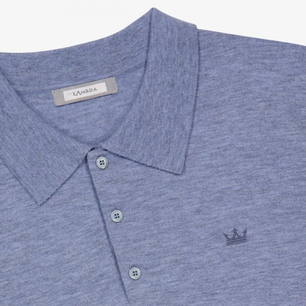 Lambda Men S Merino Wool Golf Knit Polo Long Sleeve Shirt Arctic Blue 52439
