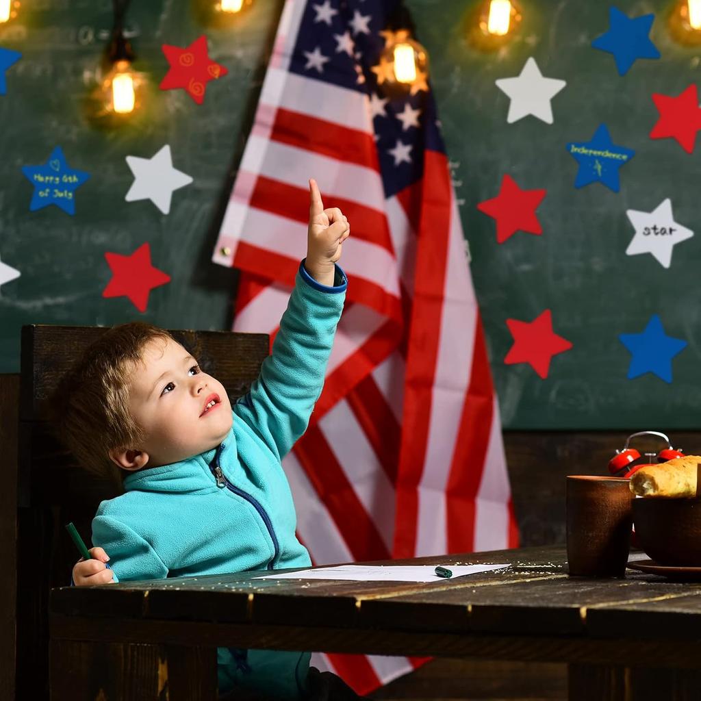 Geyee 108 Pcs Patriotic Star Cutouts 4th of July Independence Day Accents for DIY Bulletin Board Red White and Blue Star Cutouts for Kids Patriotic