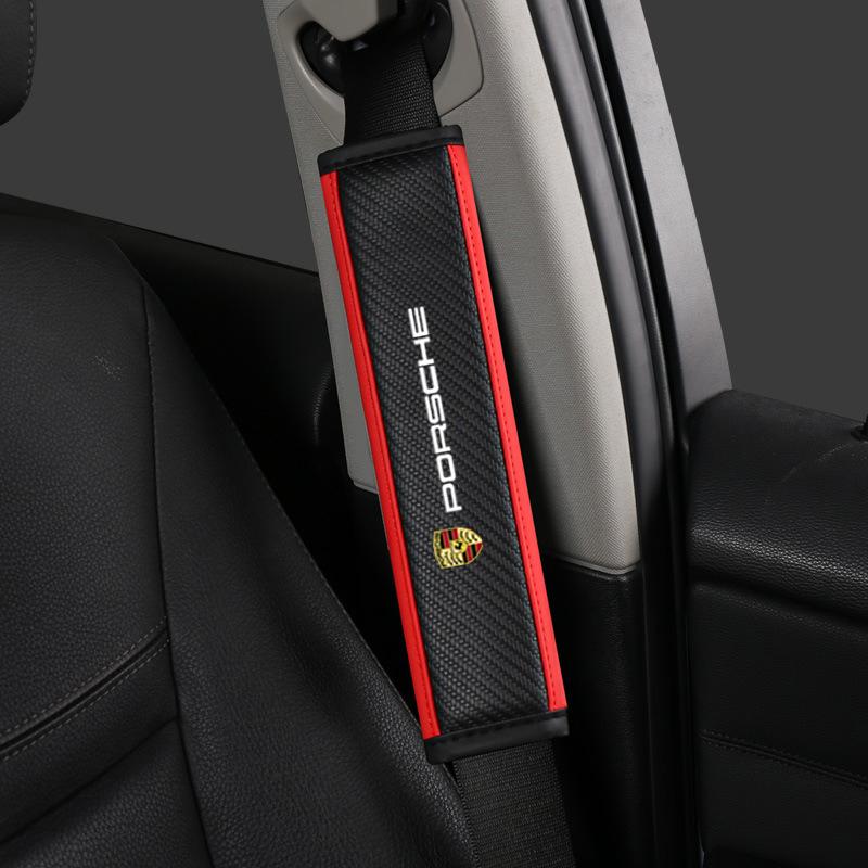 2Pcs Car Seat Belt Shoulder Cover Safety Protector Pad Carbon Fibre For Porsche Cayenne Panamera Macan 911 Taycan Boxster Cayman