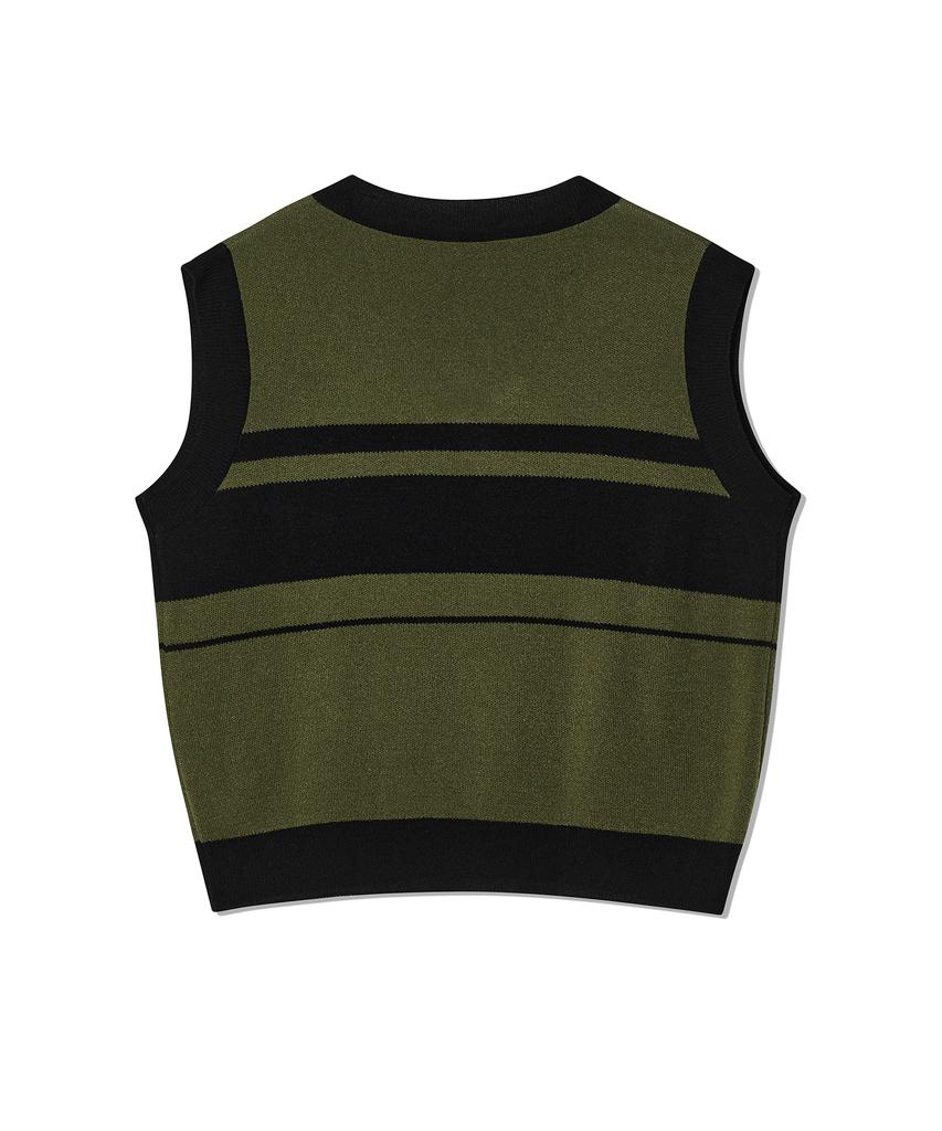 Oioi Collection Striped Knit Vest_Khaki