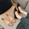 168836 Korean Versatile Shallow Mouth Single Shoes 2026 New Bow Pointed Flat Shoes Widened Large Size Women's Shoes