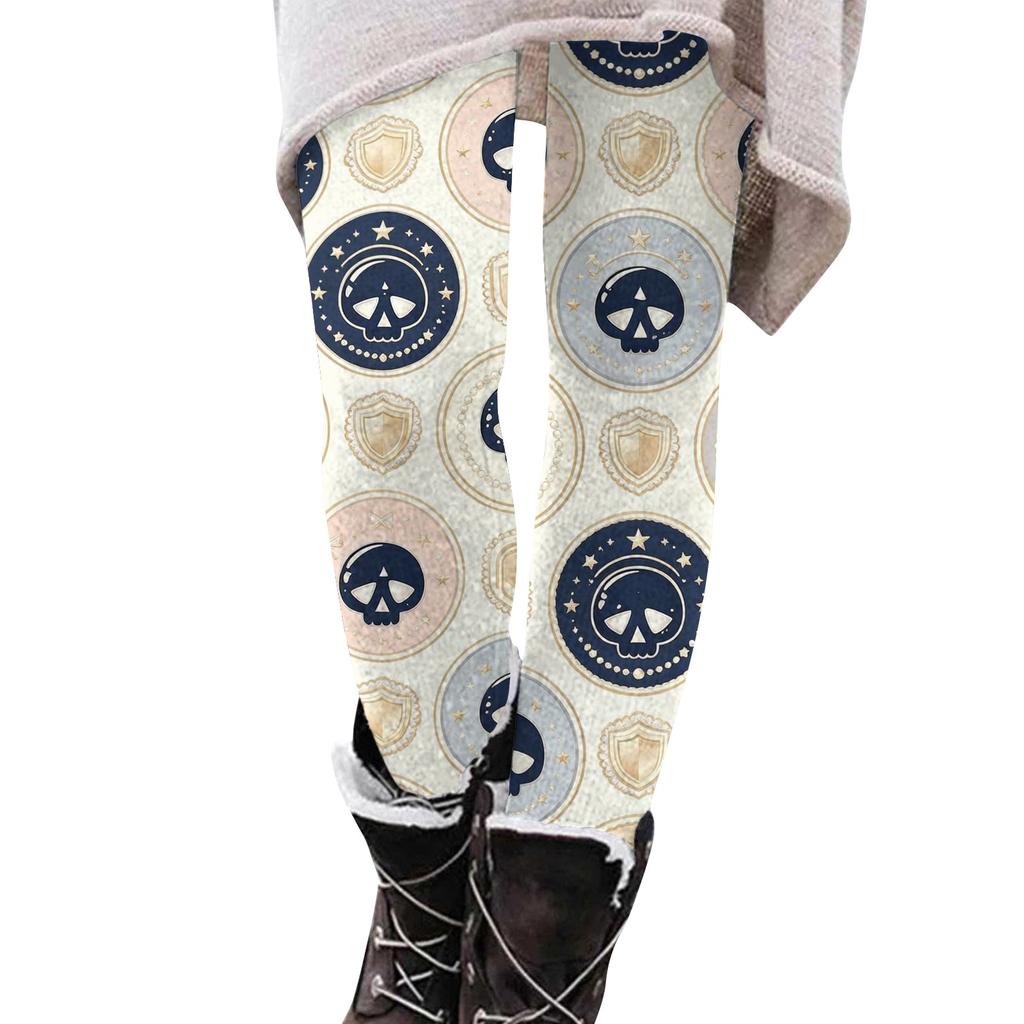 Women's Halloween Printed Stretchy Leggings Pants for Cozy Casual Home Wear