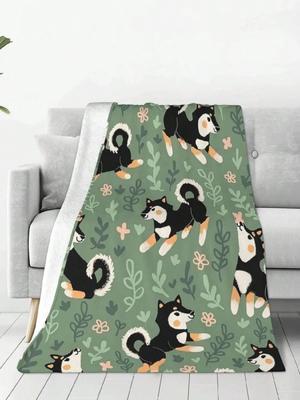 Playful Black And Tan Shiba Inu Pattern Blankets Fleece Breathable Sofa Throw Blankets For Couch Bedding Throws Bedspread Quilt