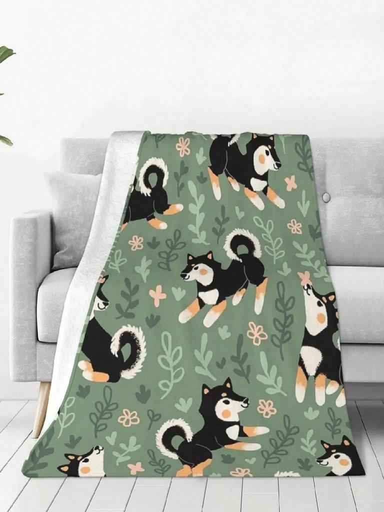 Playful Black And Tan Shiba Inu Pattern Blankets Fleece Breathable Sofa Throw Blankets For Couch Bedding Throws Bedspread Quilt