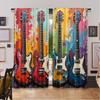 Set Of 2 Flat Printing Christmas Hot Party Curtains Vivid Guitars Digital Printed Polyester Drapes Holiday Decorations Use Curtain