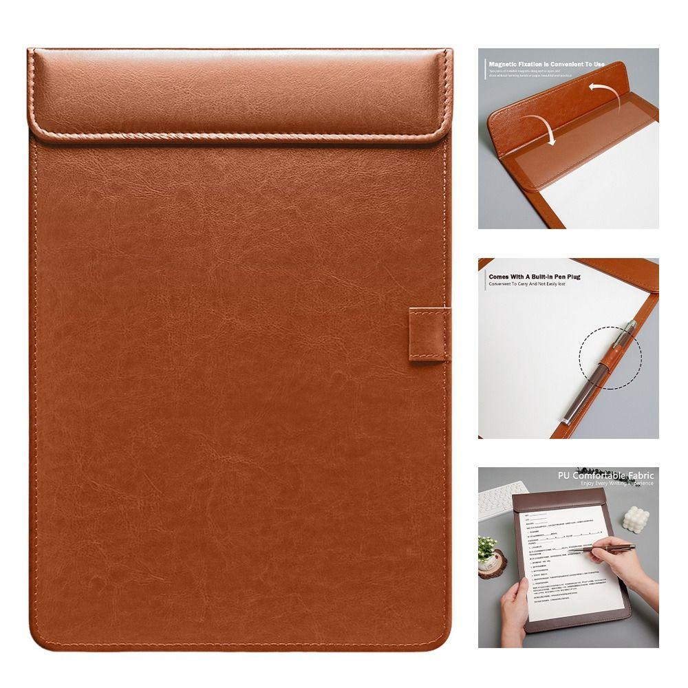 PU Leather Signature Writing Pad Magnetic Absorption Menu Folder Multi-functional Clip Board  Hotel
