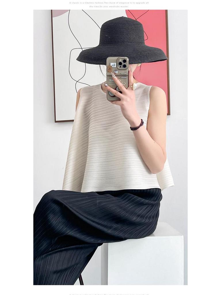 2024 Damen Sommer Mode Unregelmäßiges Plissee Ärmelloses Top