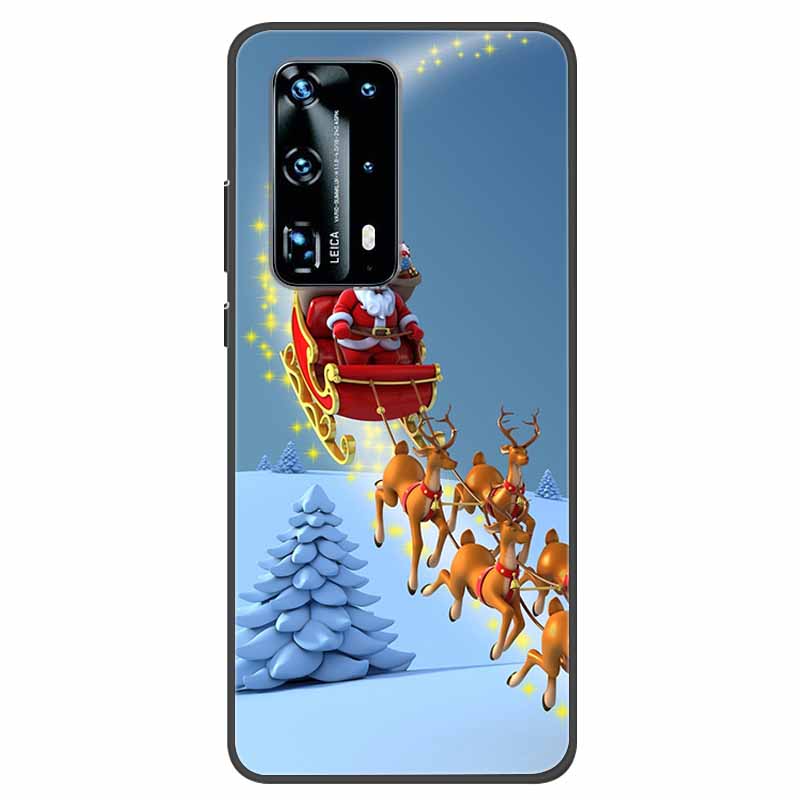 Christmas Phone Cases For Huawei P40 P20 Pro P40 P20 Lite P40 P20Case Black Silicone TPU Soft Cover Santa Claus TPU Bumper Funda