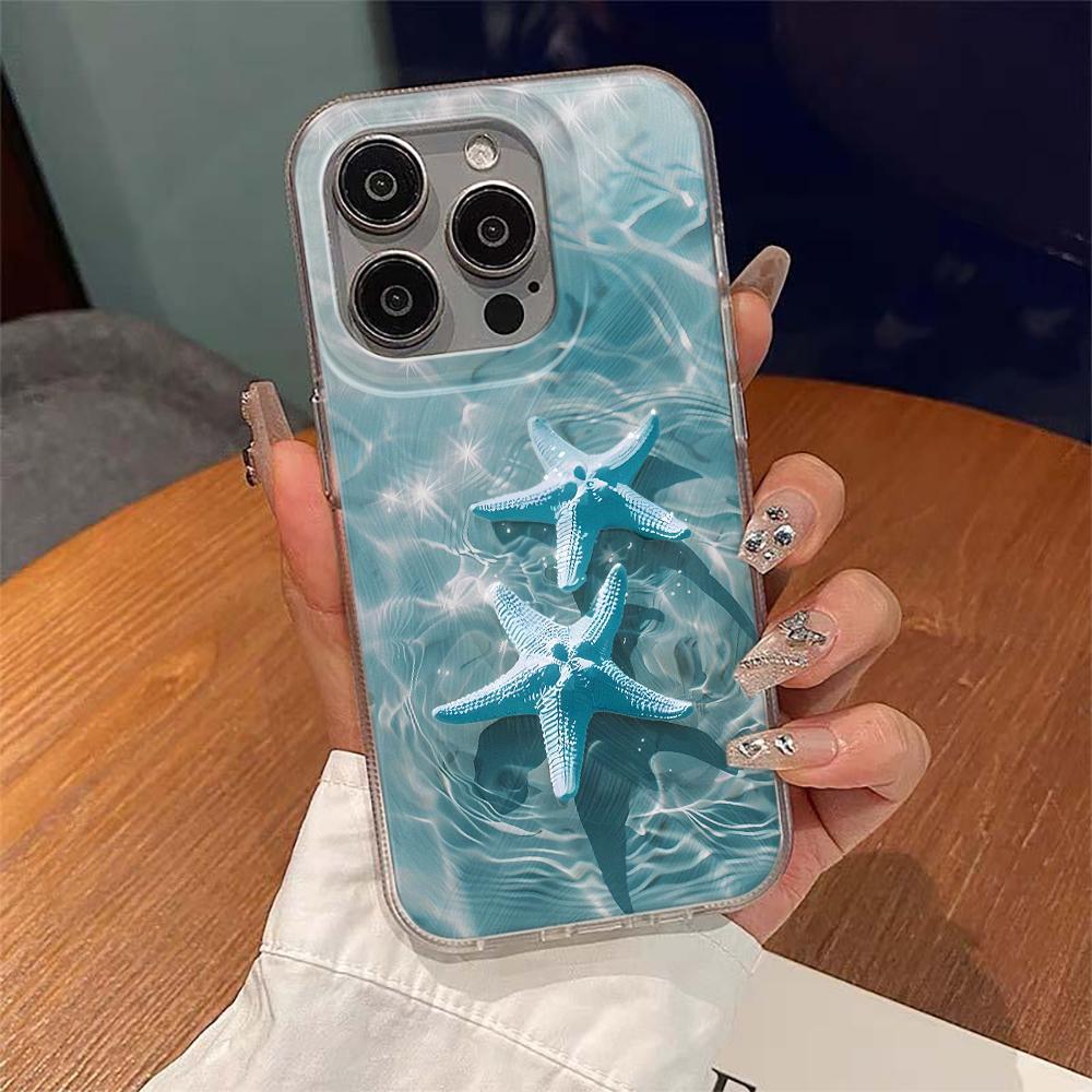 Phone Case For iPhone 16 15 14 13 12 11 Pro 16E 15Pro 16Pro Max X XS Max XR SE 2 7 8 Plus Cool Beach Starfish Pattern Cover