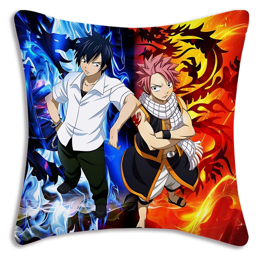 Classic Comics Anime Fairy Tail Pillow Covers Cartoon Sofa Decorative Home Double-Sided Printing Short Plush Cute Cushion Cover